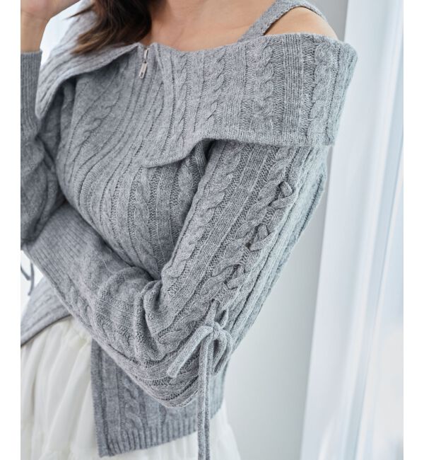 MAJESTICLEGON「ダブルジップケーブルニット」|ニット・セーター|