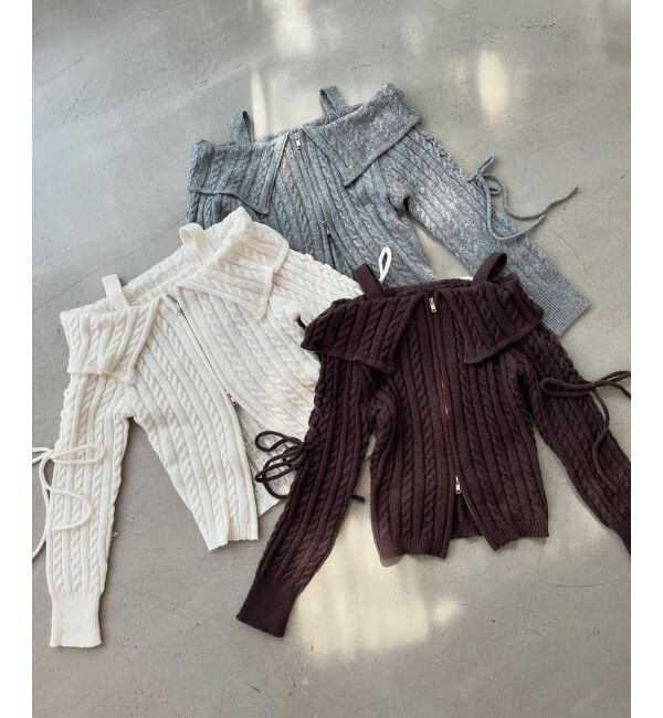 MAJESTICLEGON「ダブルジップケーブルニット」|ニット・セーター|