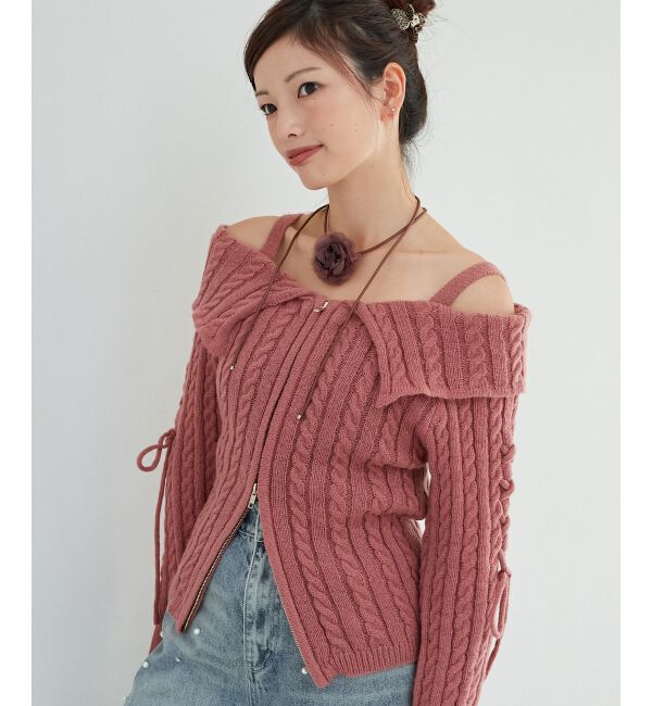 MAJESTICLEGON「ダブルジップケーブルニット」|ニット・セーター|