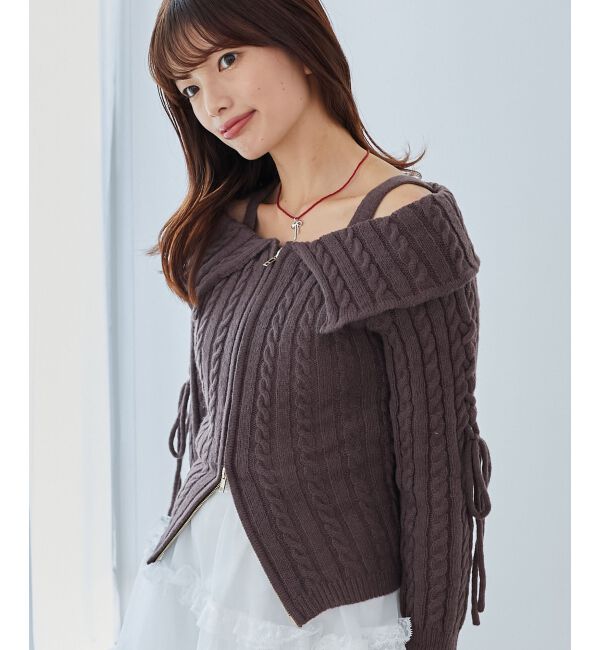 MAJESTICLEGON「ダブルジップケーブルニット」|ニット・セーター|ブラウン