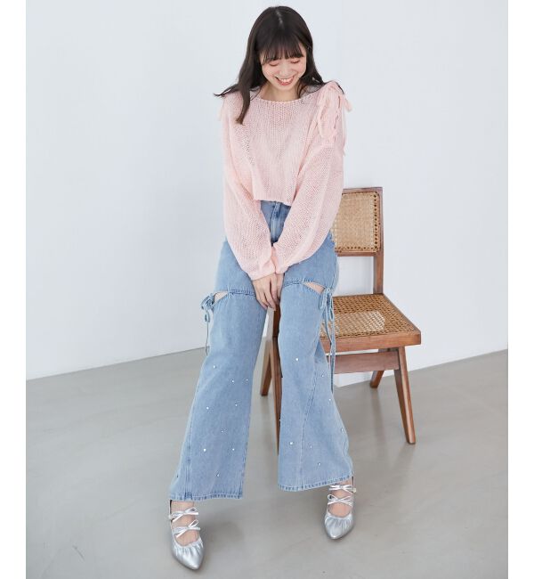 MAJESTICLEGON「レースアップメッシュニット」|ニット・セーター|