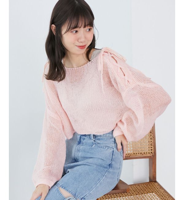 MAJESTICLEGON「レースアップメッシュニット」|ニット・セーター|