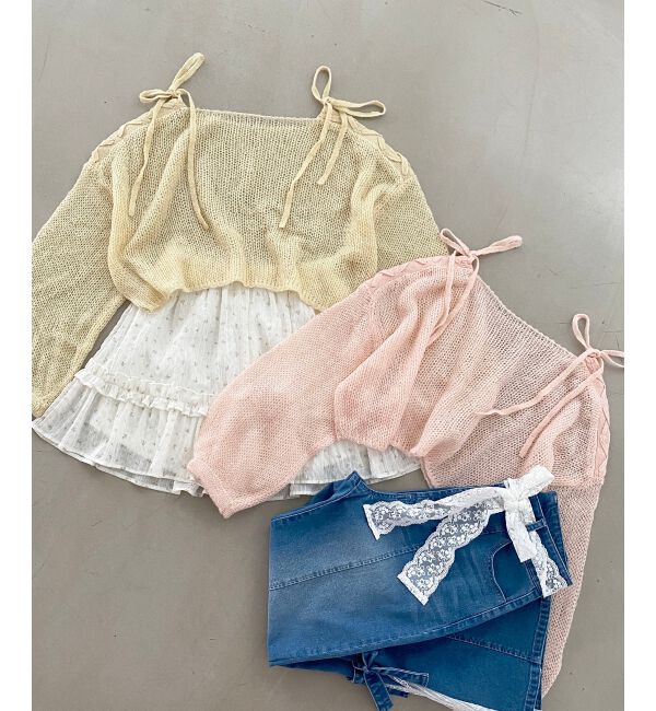 MAJESTICLEGON「レースアップメッシュニット」|ニット・セーター|