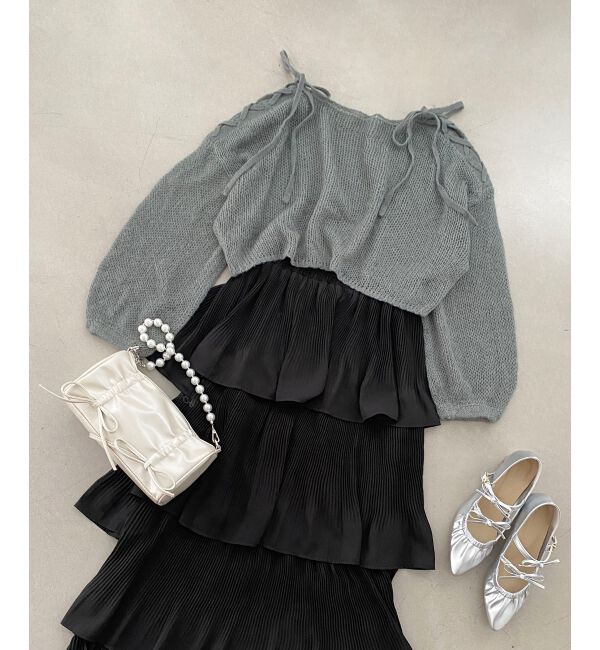 MAJESTICLEGON「レースアップメッシュニット」|ニット・セーター|Ｃ／グレー