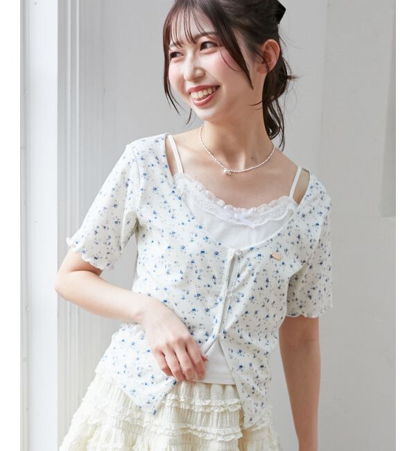  「キャミレイヤードライク半袖トップス」|Tシャツ・カットソー|