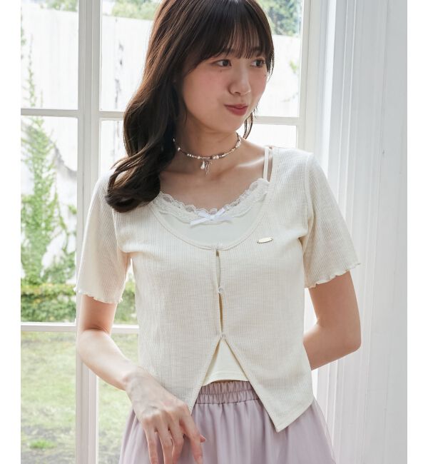  「キャミレイヤードライク半袖トップス」|Tシャツ・カットソー|