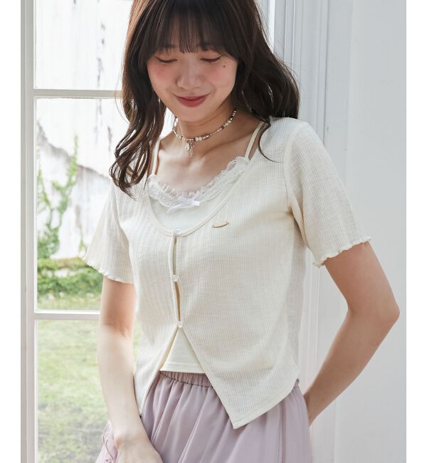  「キャミレイヤードライク半袖トップス」|Tシャツ・カットソー|