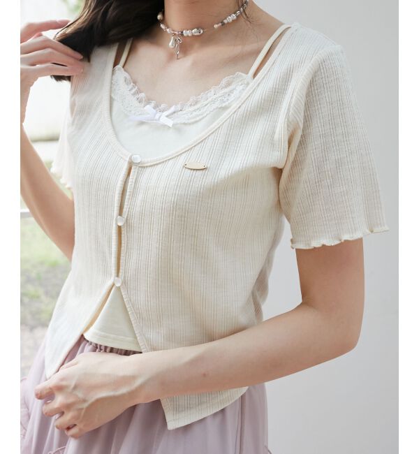  「キャミレイヤードライク半袖トップス」|Tシャツ・カットソー|