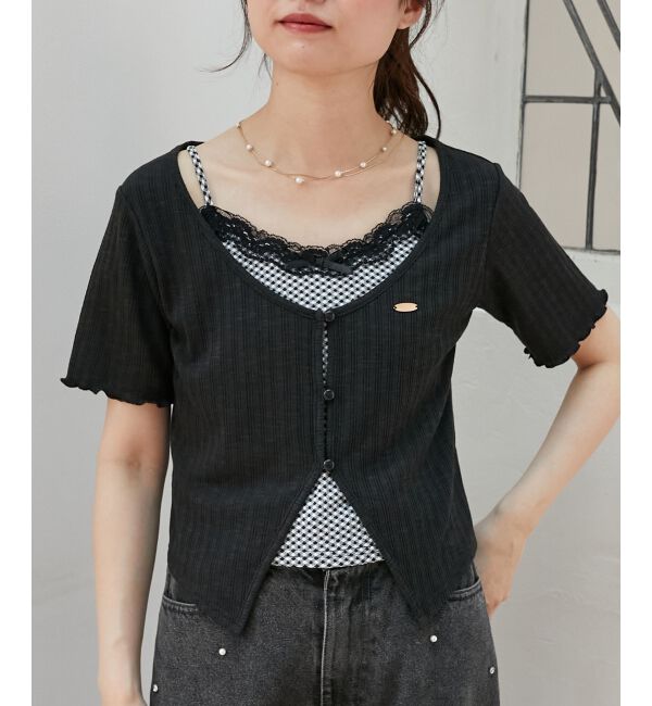  「キャミレイヤードライク半袖トップス」|Tシャツ・カットソー|