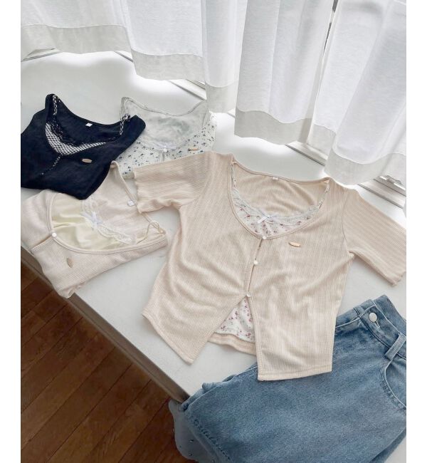  「キャミレイヤードライク半袖トップス」|Tシャツ・カットソー|