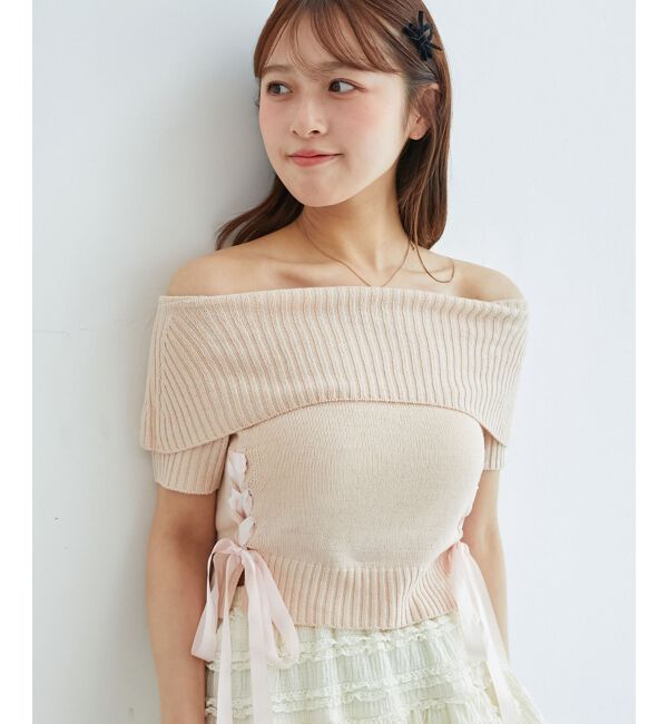  「レースアップオフショルニット」|ニット・セーター|