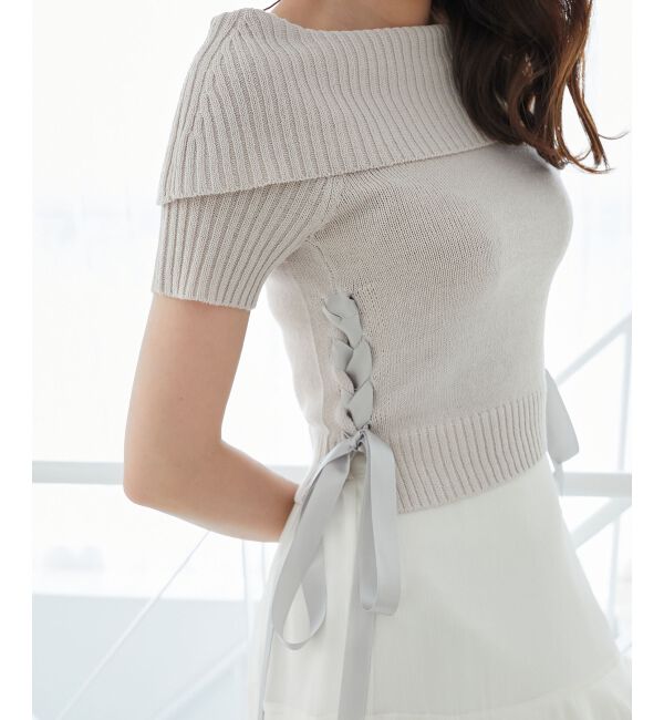  「レースアップオフショルニット」|ニット・セーター|