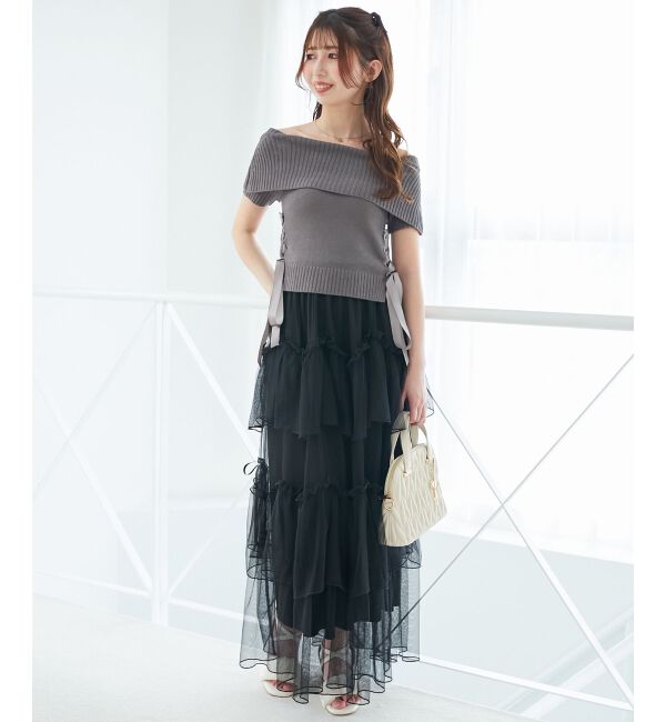  「レースアップオフショルニット」|ニット・セーター|