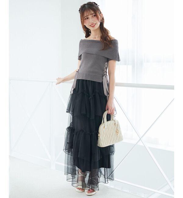  「レースアップオフショルニット」|ニット・セーター|