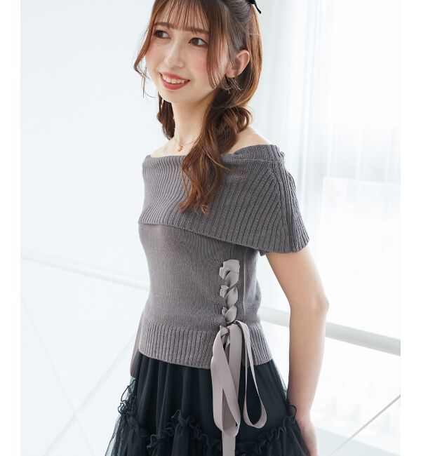  「レースアップオフショルニット」|ニット・セーター|