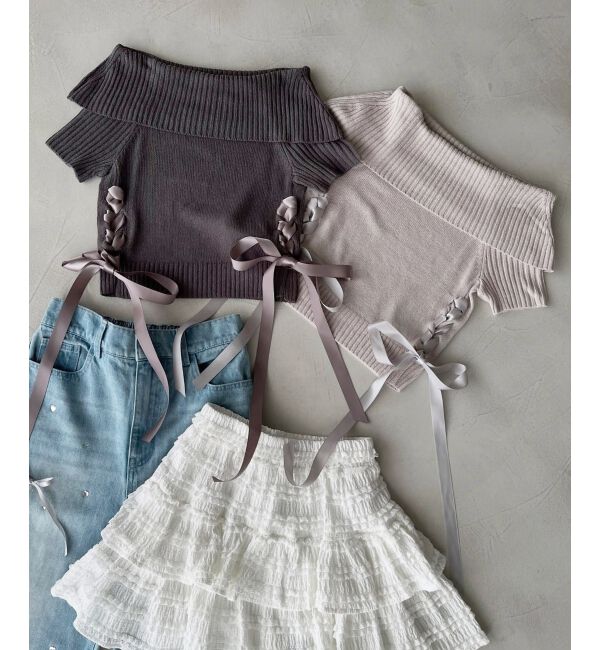  「レースアップオフショルニット」|ニット・セーター|