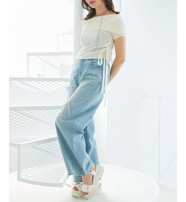  「レースアップオフショルニット」|ニット・セーター|