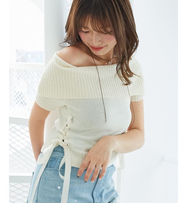  「レースアップオフショルニット」|ニット・セーター|