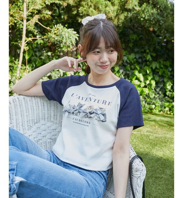  「ラグランネコチャンTシャツ」|Tシャツ・カットソー|ネイビー柄