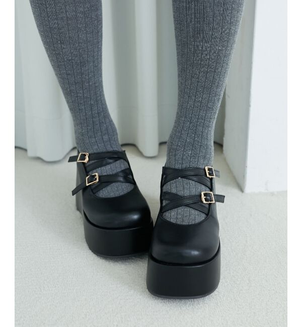  「ダブルクロス厚底シューズ」|その他|ブラック