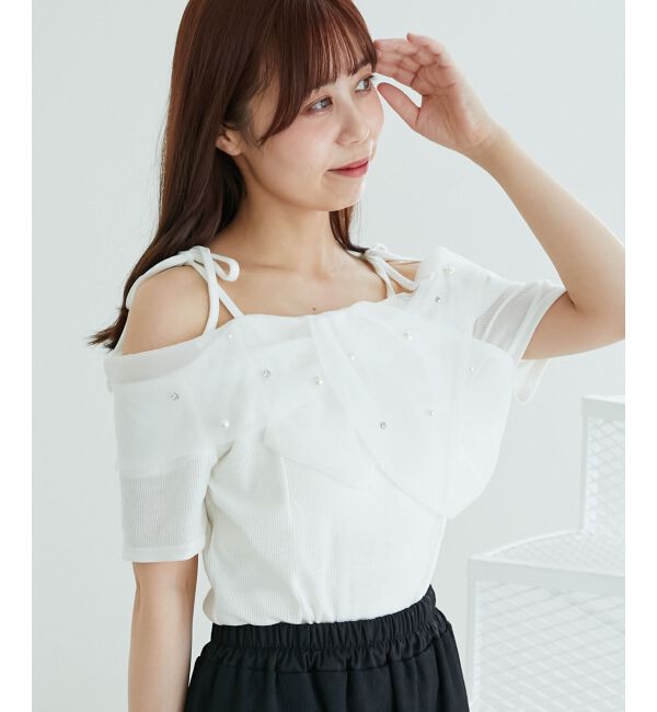  「キラキラビジューオフショルトップス」|Tシャツ・カットソー|