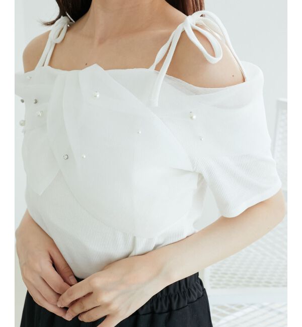  「キラキラビジューオフショルトップス」|Tシャツ・カットソー|