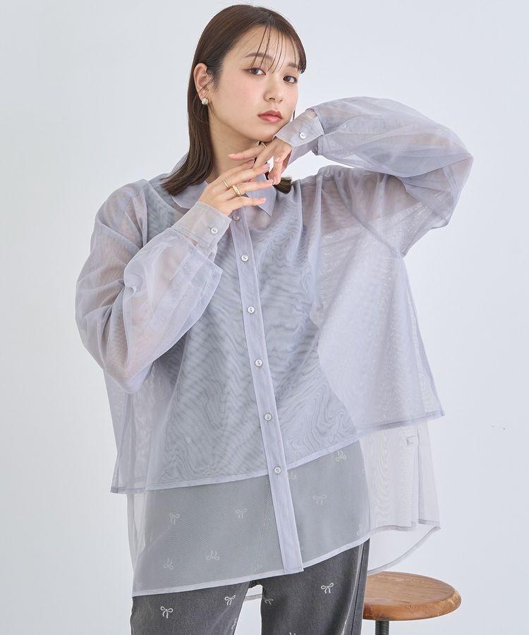 earth music&ecology「チュールレイヤードシャツ」|シャツ・ブラウス|Light Gray