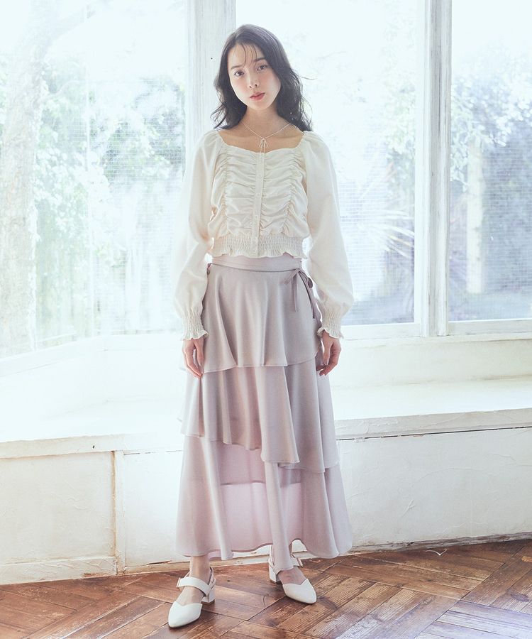 earth music&ecology「サイドリボンティアードスカート」|フレア|