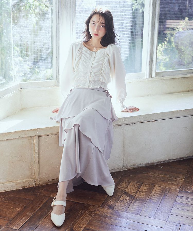 earth music&ecology「サイドリボンティアードスカート」|フレア|