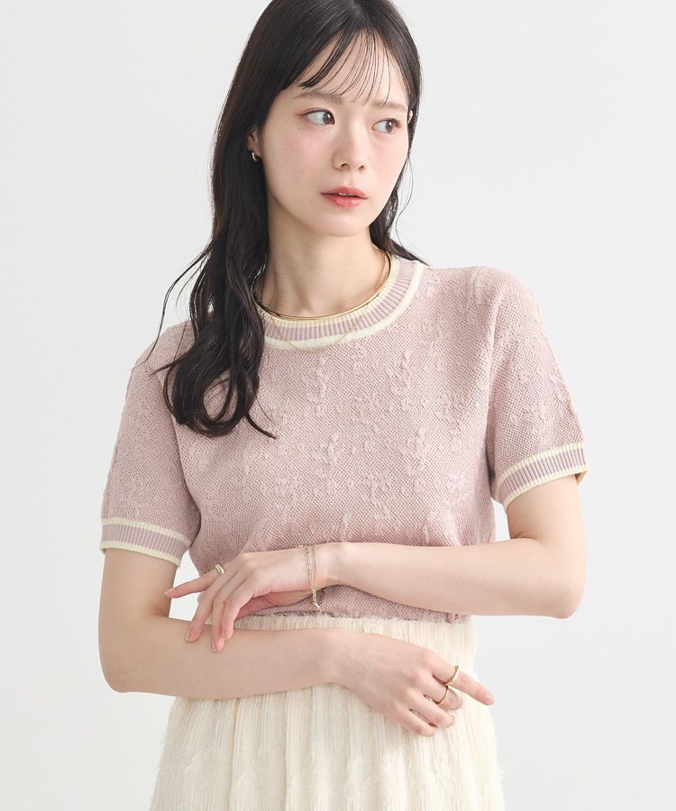 earth music&ecology「バイカラーフラワージャガードニットプルオーバー」|ニット・セーター|Pink