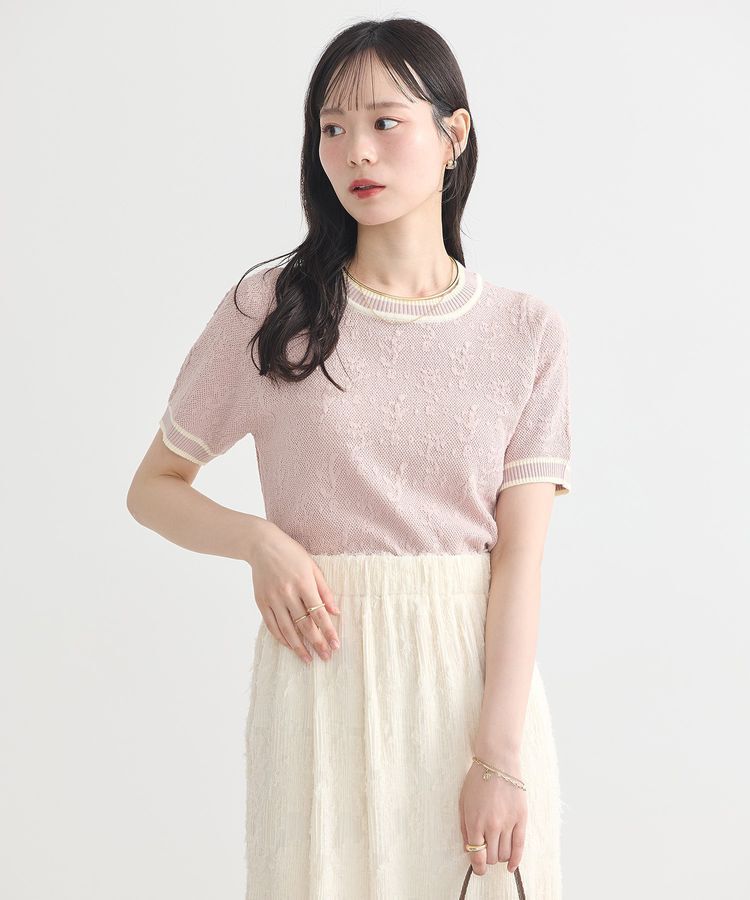 earth music&ecology「バイカラーフラワージャガードニットプルオーバー」|ニット・セーター|