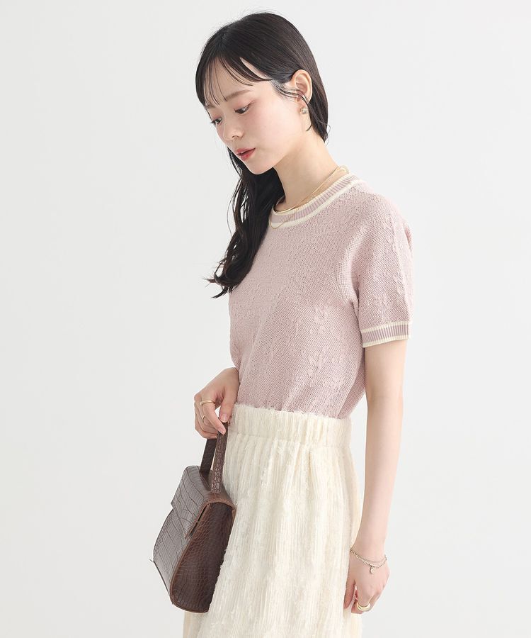 earth music&ecology「バイカラーフラワージャガードニットプルオーバー」|ニット・セーター|