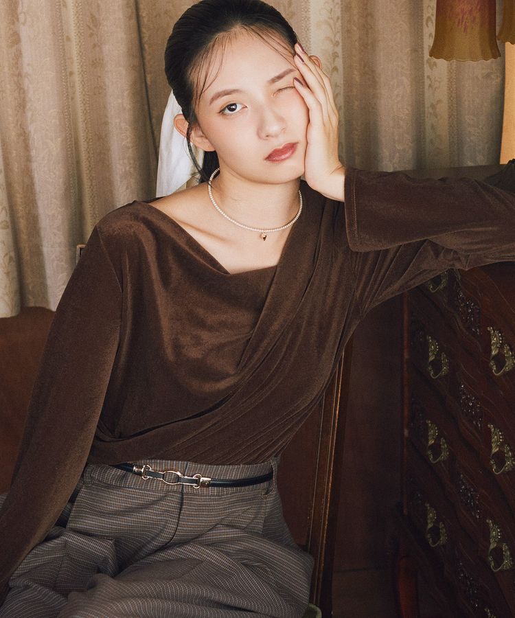 earth music&ecology「シアーベロアドレープネックプルオーバー」|Tシャツ・カットソー|