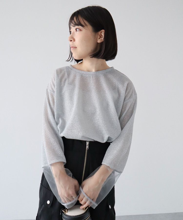 Green Parks「袖チュールドッキングラメプルオーバー」|Tシャツ・カットソー|Gray