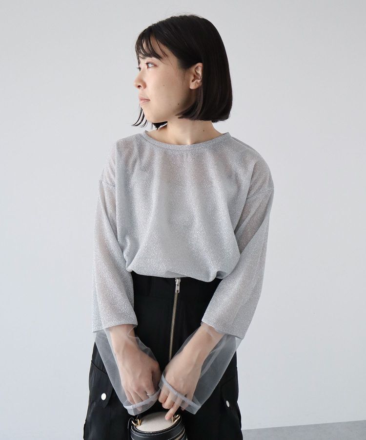 Green Parks「袖チュールドッキングラメプルオーバー」|Tシャツ・カットソー|