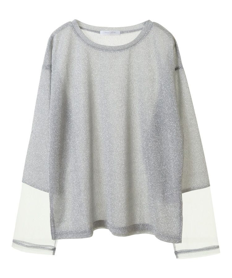 Green Parks「袖チュールドッキングラメプルオーバー」|Tシャツ・カットソー|