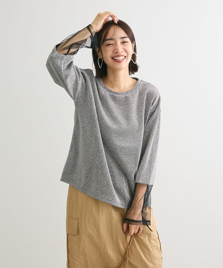 Green Parks「袖チュールドッキングラメプルオーバー」|Tシャツ・カットソー|