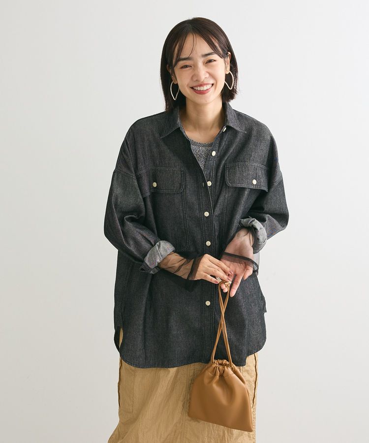 Green Parks「袖チュールドッキングラメプルオーバー」|Tシャツ・カットソー|