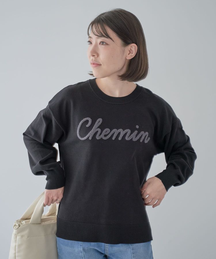 Green Parks「洗える さがら刺しゅうロゴニットプルオーバー」|ニット・セーター|Black