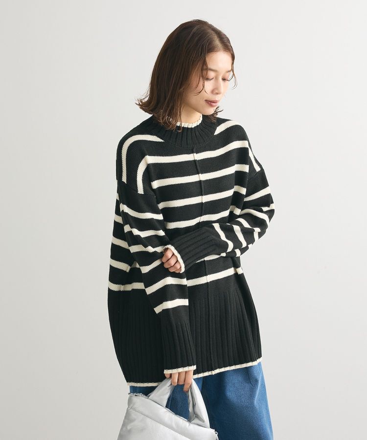 Green Parks「洗えるモックネックニットプルオーバー」|ニット・セーター|Black