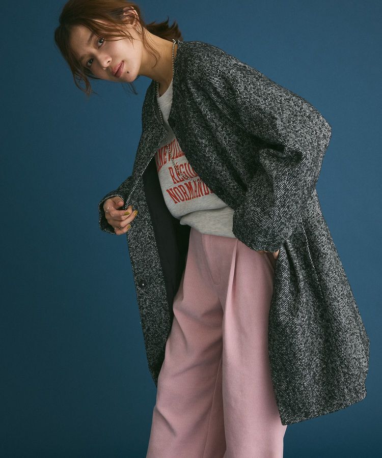 Green Parks「裏起毛配色ステッチロゴチュニック」|スウェット・ジャージ|