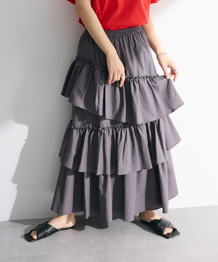 Green Parks「・ELENCARE DUE ギンガムティアードスカート」|スカート|Navy