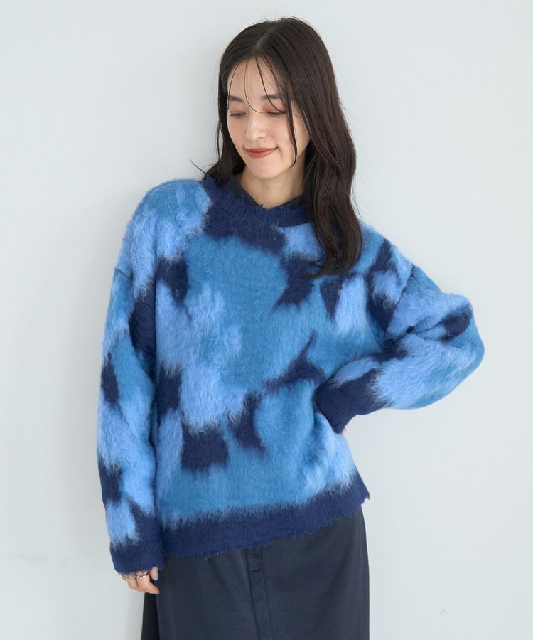 YECCA VECCA「フラワー柄シャギーニット」|ニット・セーター|Blue