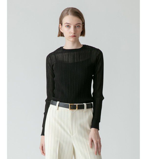 allureville「シアーストライプクループルオーバー」|その他|ブラック