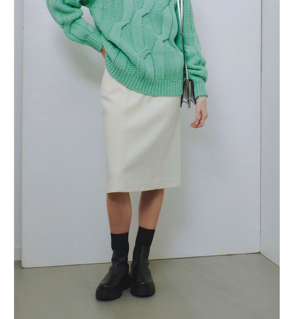 allureville「ハードメルトンスムースミディスカート」|タイト|オフホワイト