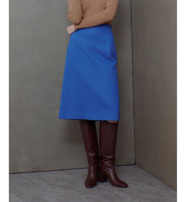 allureville「ハードメルトンスムースミディスカート」|タイト|ブルー