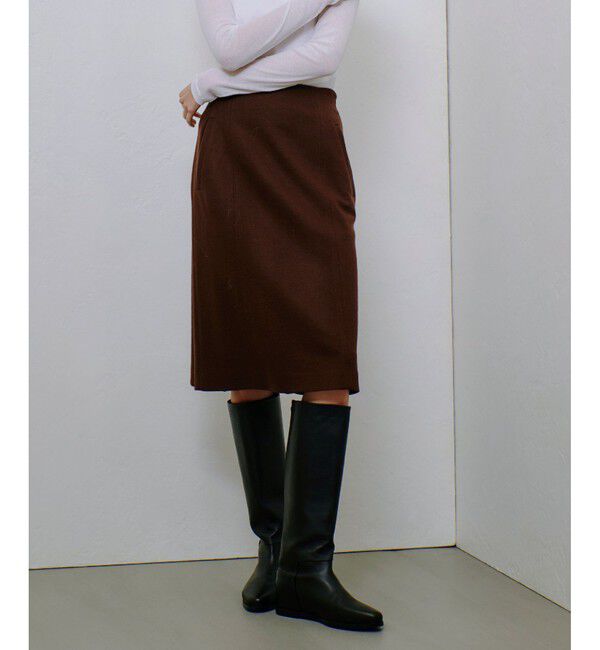 allureville「ハードメルトンスムースミディスカート」|タイト|ブラウン