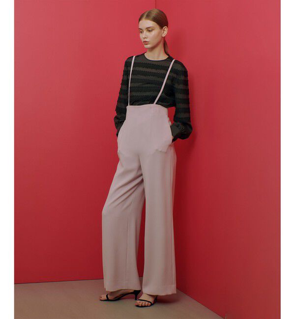 LOULOU WILLOUGHBY「【LOULOU WILLOUGHBY】ダブルクロスハイウエストサスペンダーパンツ」|オールインワン|