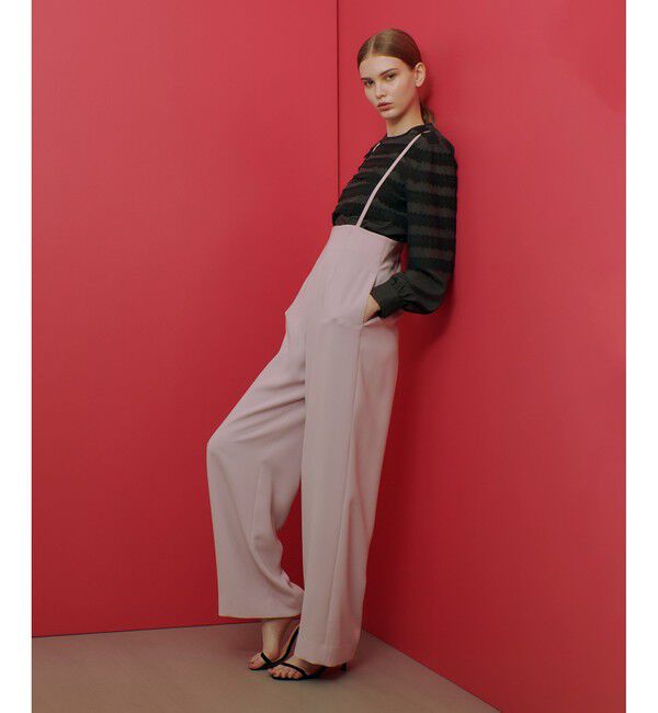 LOULOU WILLOUGHBY「【LOULOU WILLOUGHBY】ダブルクロスハイウエストサスペンダーパンツ」|オールインワン|