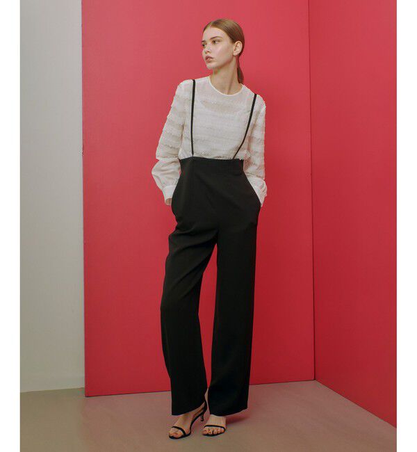 LOULOU WILLOUGHBY「【LOULOU WILLOUGHBY】ダブルクロスハイウエストサスペンダーパンツ」|オールインワン|